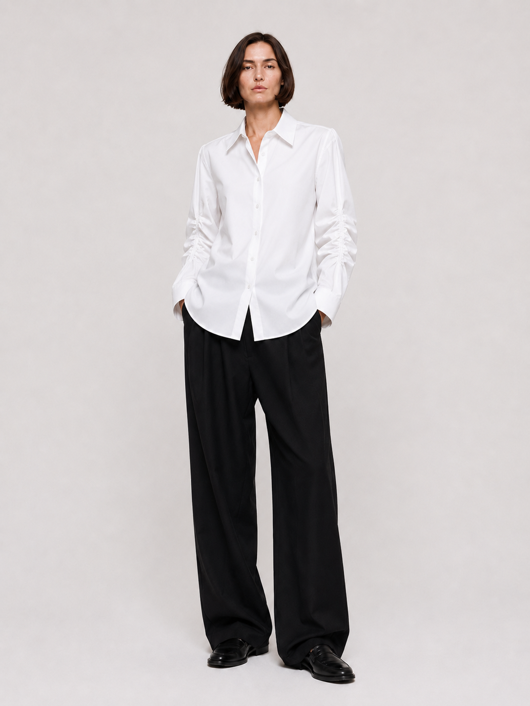 Thea Ruched-Sleeve Shirt
