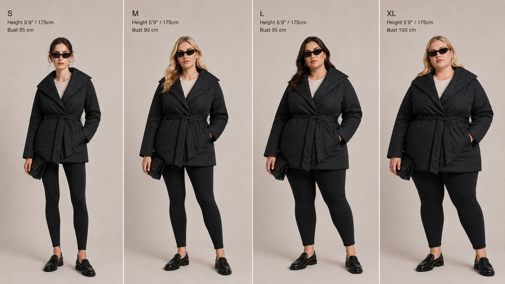 Isar Wrap Puffer shown across sizes S, M, L and XL